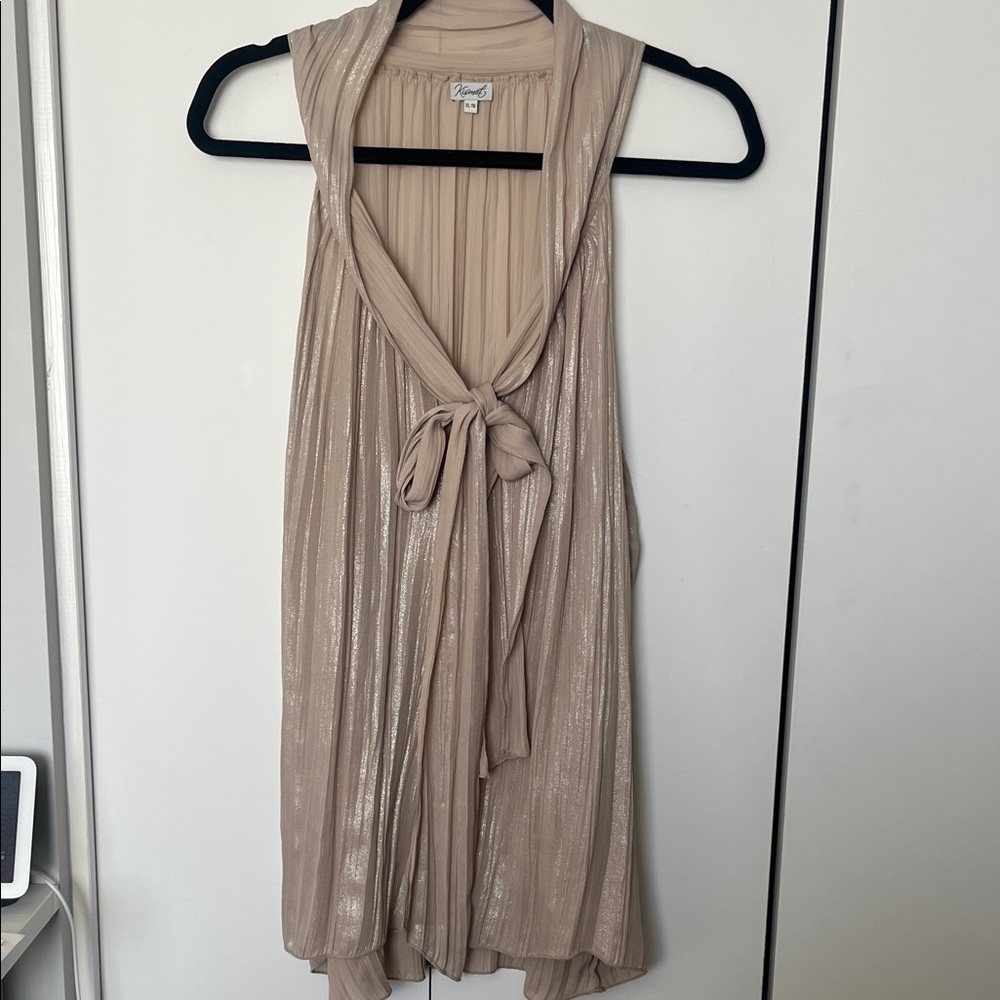 Metallic Champagne Pleated Halter Tie Dress